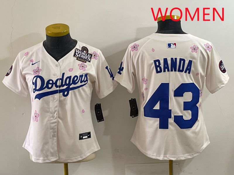 Women Los Angeles Dodgers 43 Banda Cream Sakura Edition 2025 Nike MLB Jersey style 36